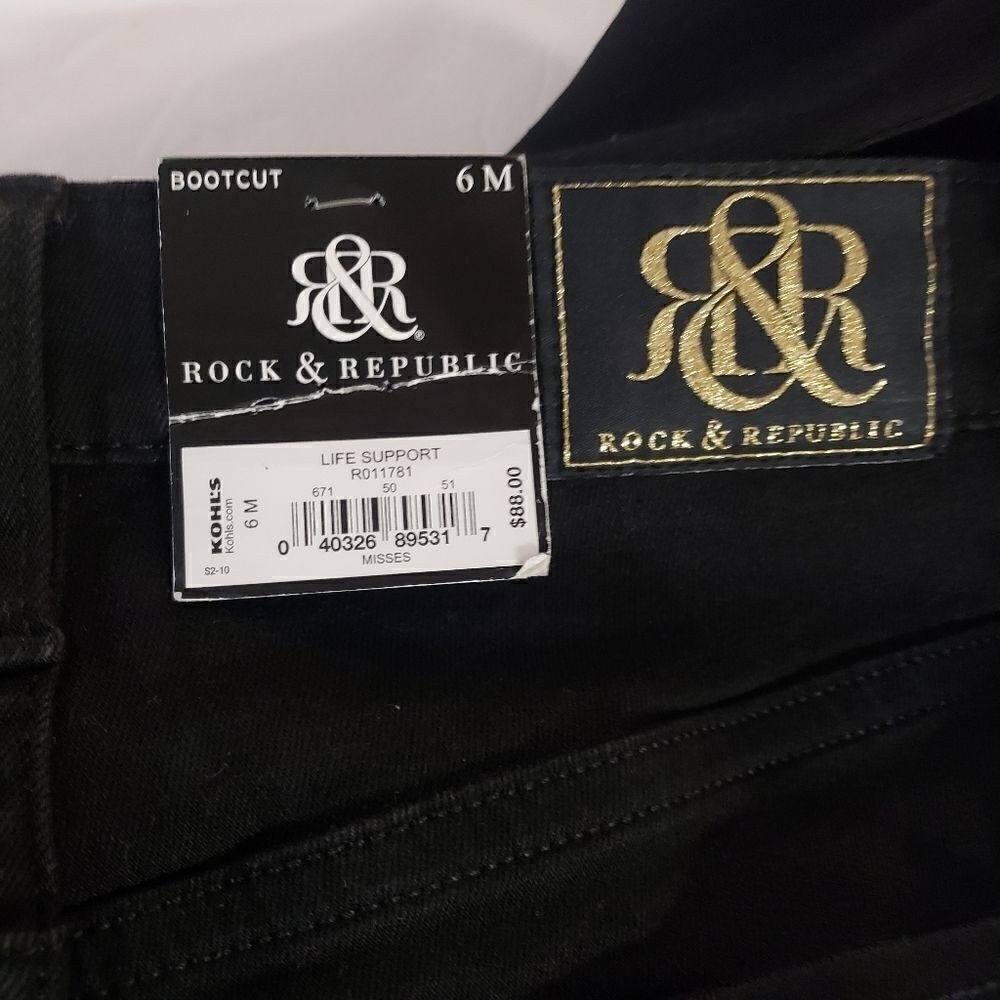 Rock & Republic Women's Jeans Boot cut Dark Wash Stretchy Bling Pockets Sz 6 - Picture 14 of 14